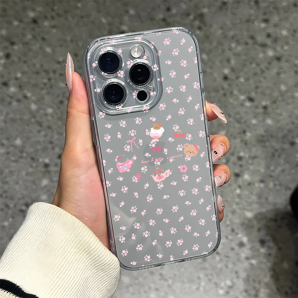 Фото Силиконовый чехол для телефона Little Bear Pink Flower для IPhone 17 16 15 14 13 12 11 Pro Xs Max Air Mini 7 8 6 6s Plus SE 2020 2022 Cover №4