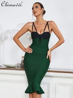 new 2022 summer fashion slim fit contrast colors sling fishtail dress female sexy high waist backless bandage dress for ladies
