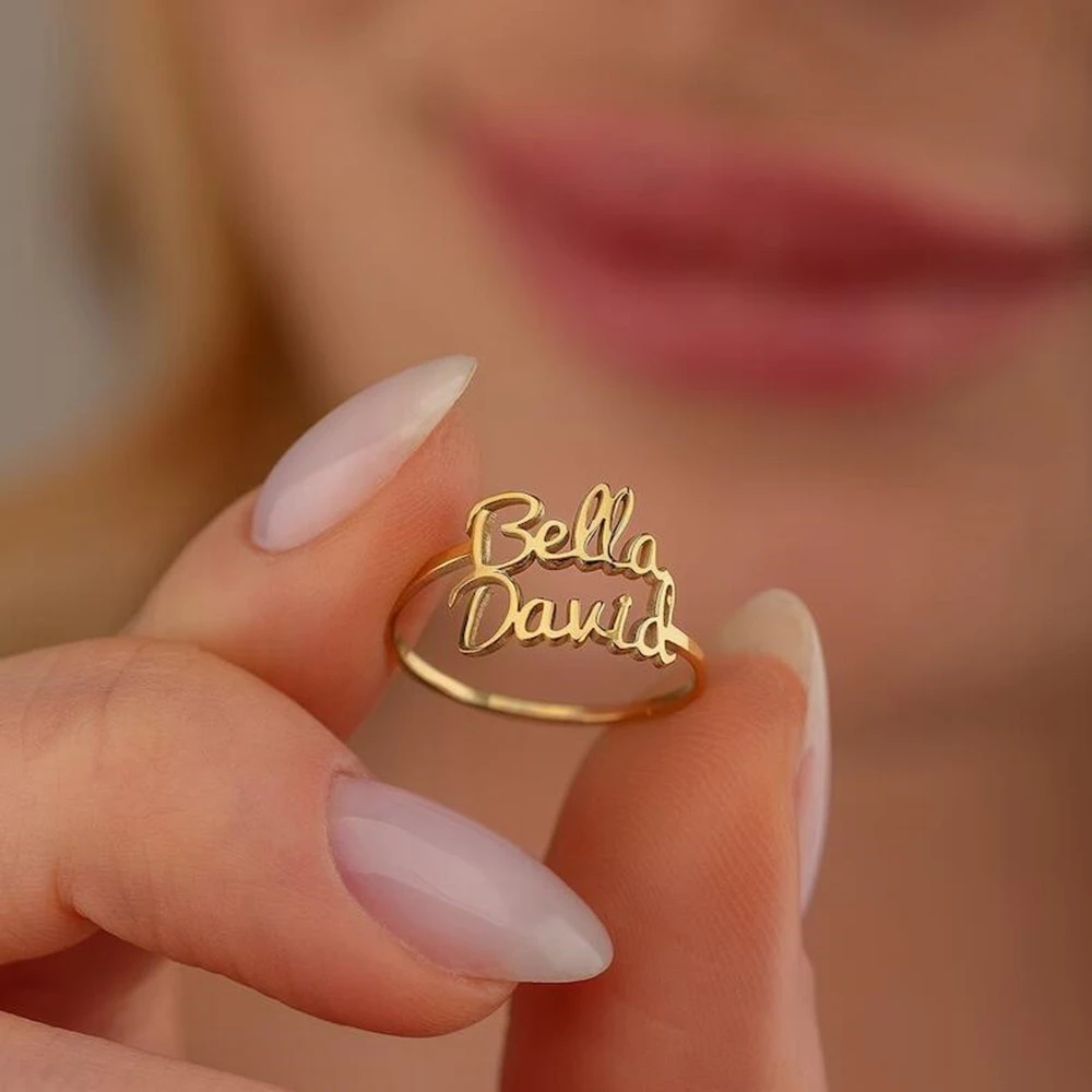 

Custom Family Name Rings Personalized Stackable Jewelry Fshion Anillos Mujer Stainless Steel Customized Adjustable Couple Ring
