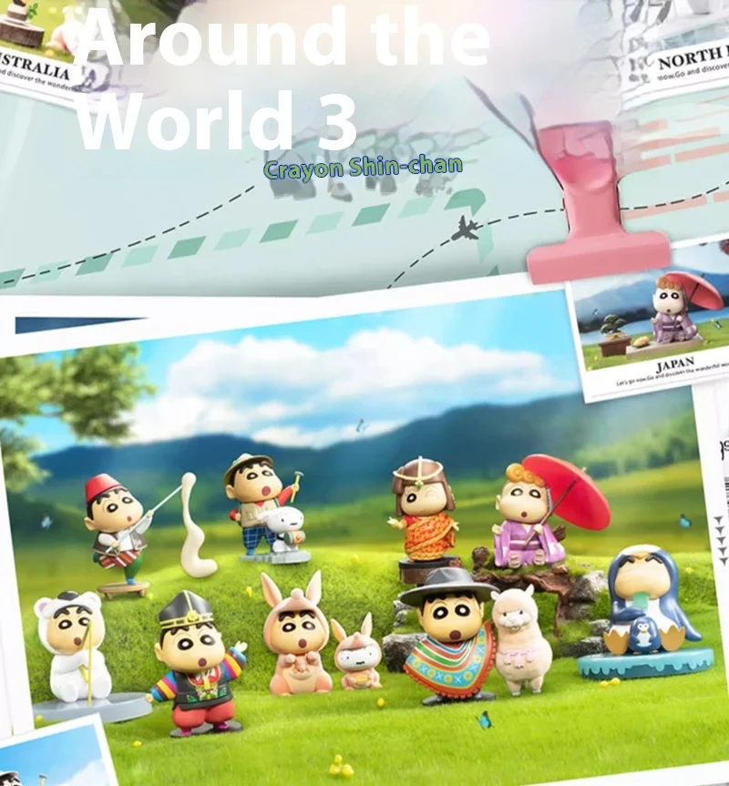 Серия World Travel 3 Слепая Коробка Фигурка Karandash Shin Chan Украшения Коллекционная Модель