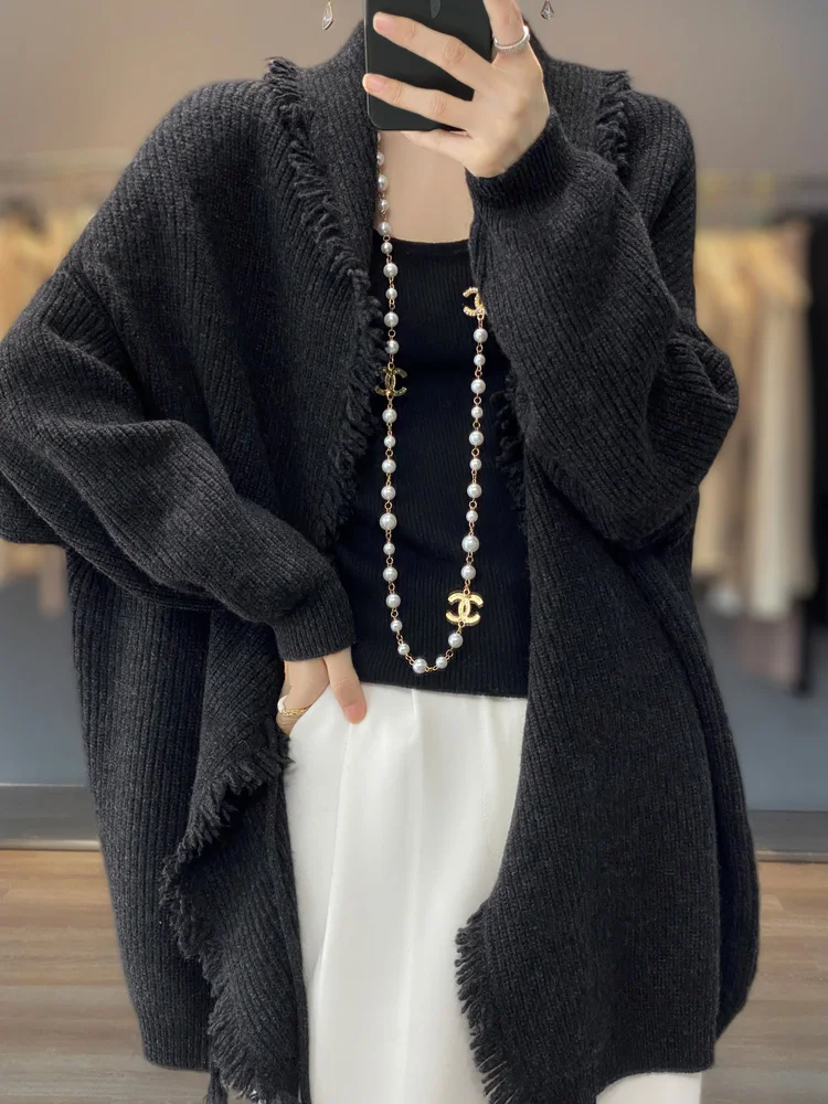 Женский кашемировый кардиган с кисточками