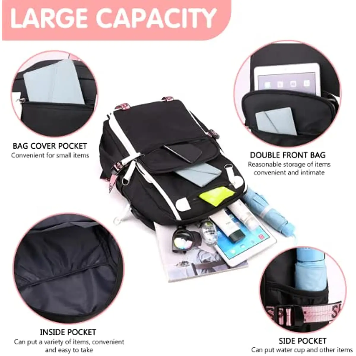 Large Capacity School Bags for Teenage Girls USB Headphone Port Design for Men Go Hiking Laptop Case 20-35L Outdoor Rucksack