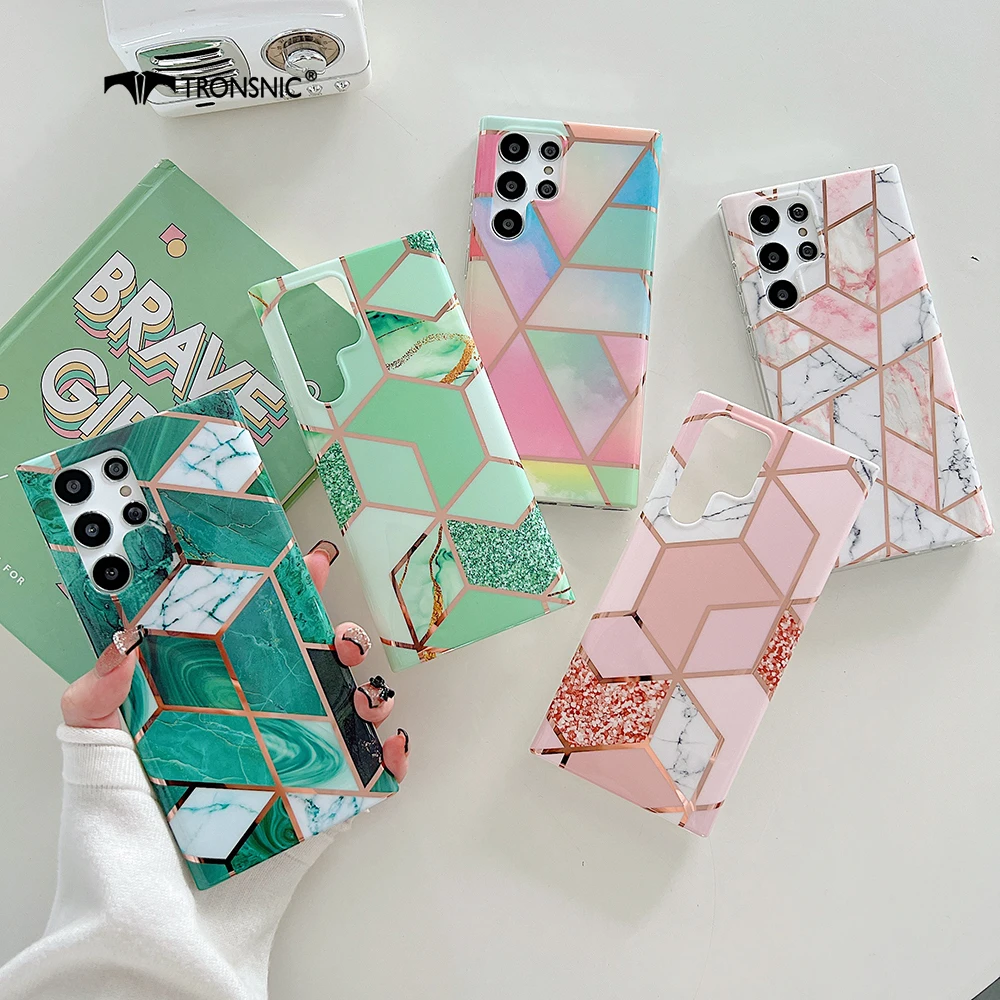 

Marble Plating Phone Case For Samsung Galaxy S22 S21 S20 Ultra Plus Note 20 10 Ultra Soft Luxury Glossy Silicone Geometric Cover