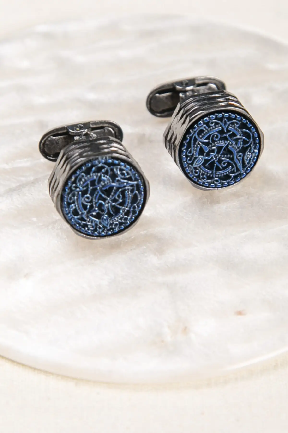 Angular Blue Embroidered Cufflinks Standard-Fit-Classic Clothing 2021 - 2022 Winter, Gentleman, For Gift, Free Shipping