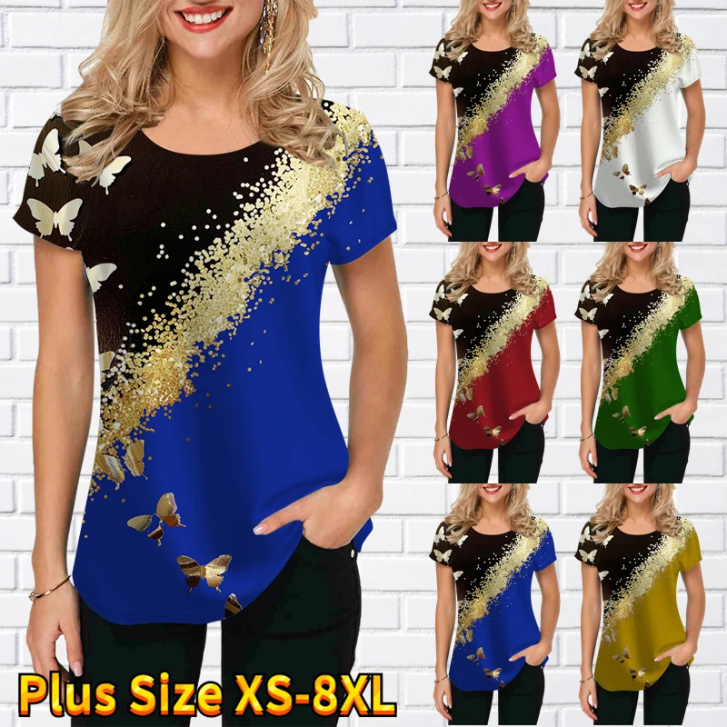 

Women's Summer Shirt Printed Harajuku Women's T-Shirt Casual Round Neck Short Sleeve Top T-Shirt XS-8XL