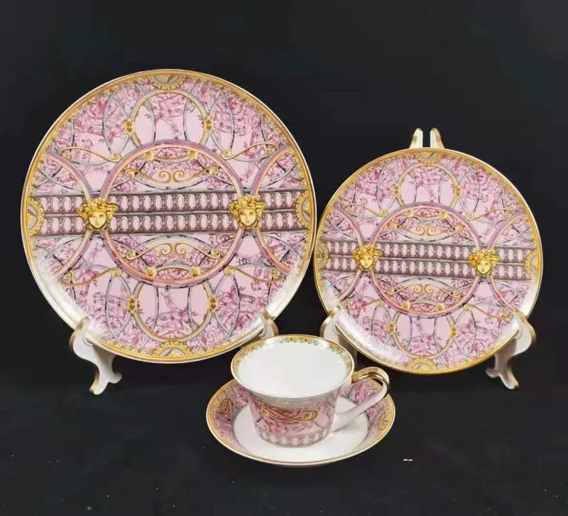 

Pink Western dish, coffee cup, bone china steak, black tea cup, European style high-end plate, model room set
