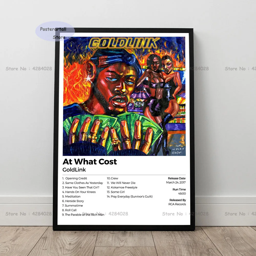 GX905 Новый альбом музыки GoldLink "At What Cost" Постер с треклистом, печать на холсте, изображение на стену для гостиной, декор дома.