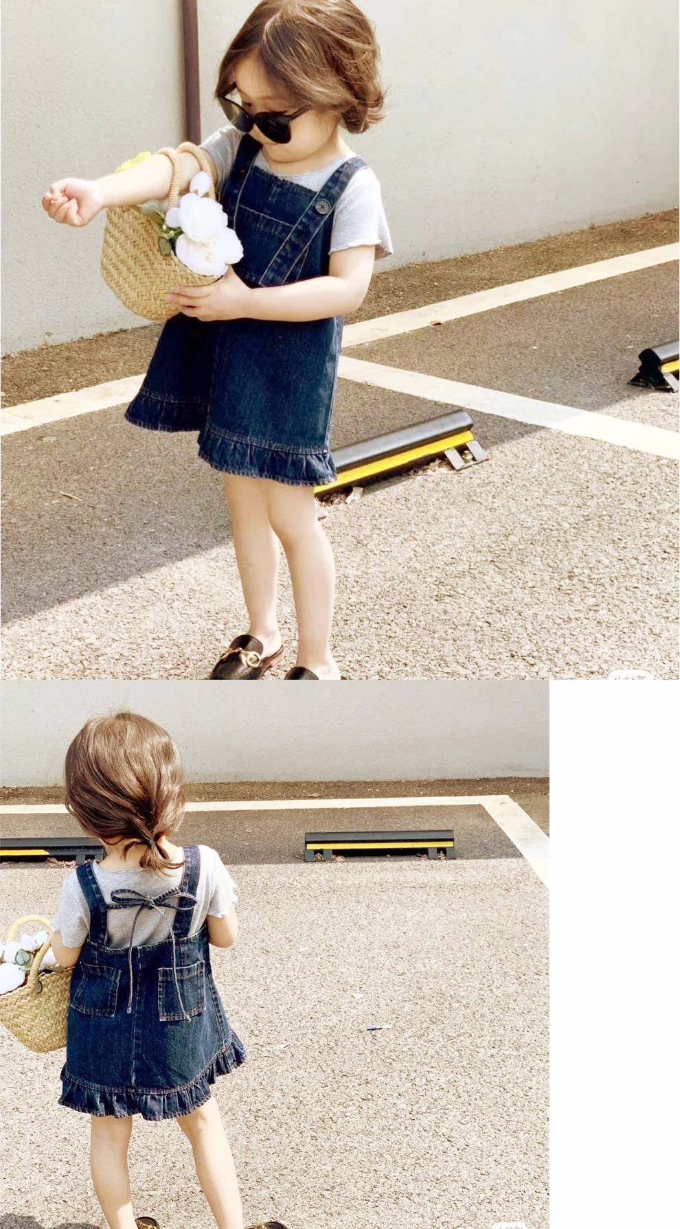 Girls Dress Denim Skirt Baby Girl Summer Casual Short-sleeved Vest + Suspender Skirt New Children's Clothing