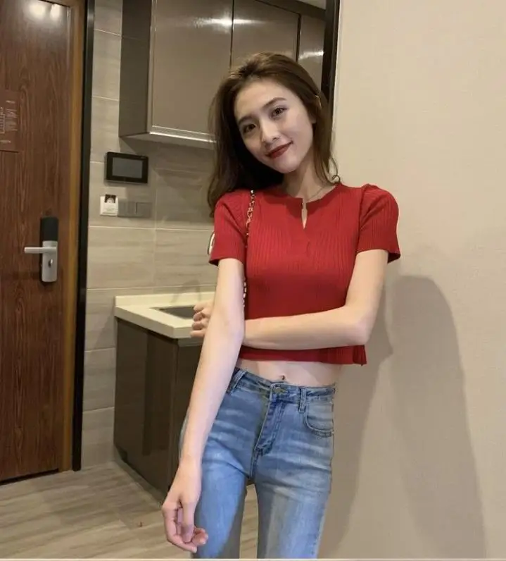 

2022 NEW FASHION WOMEN Casual Summer T-Shirt Solid Color V-Neck Short Sleeves