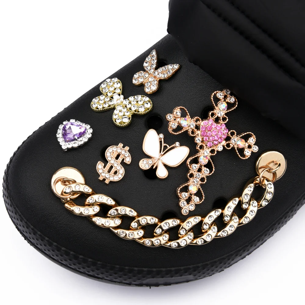 Designer Croc Shoe Charms Metal Bling Chains Shoes Decorations Perfume Queen  Accessories For JIBZ Wristbands  Girl Gifts