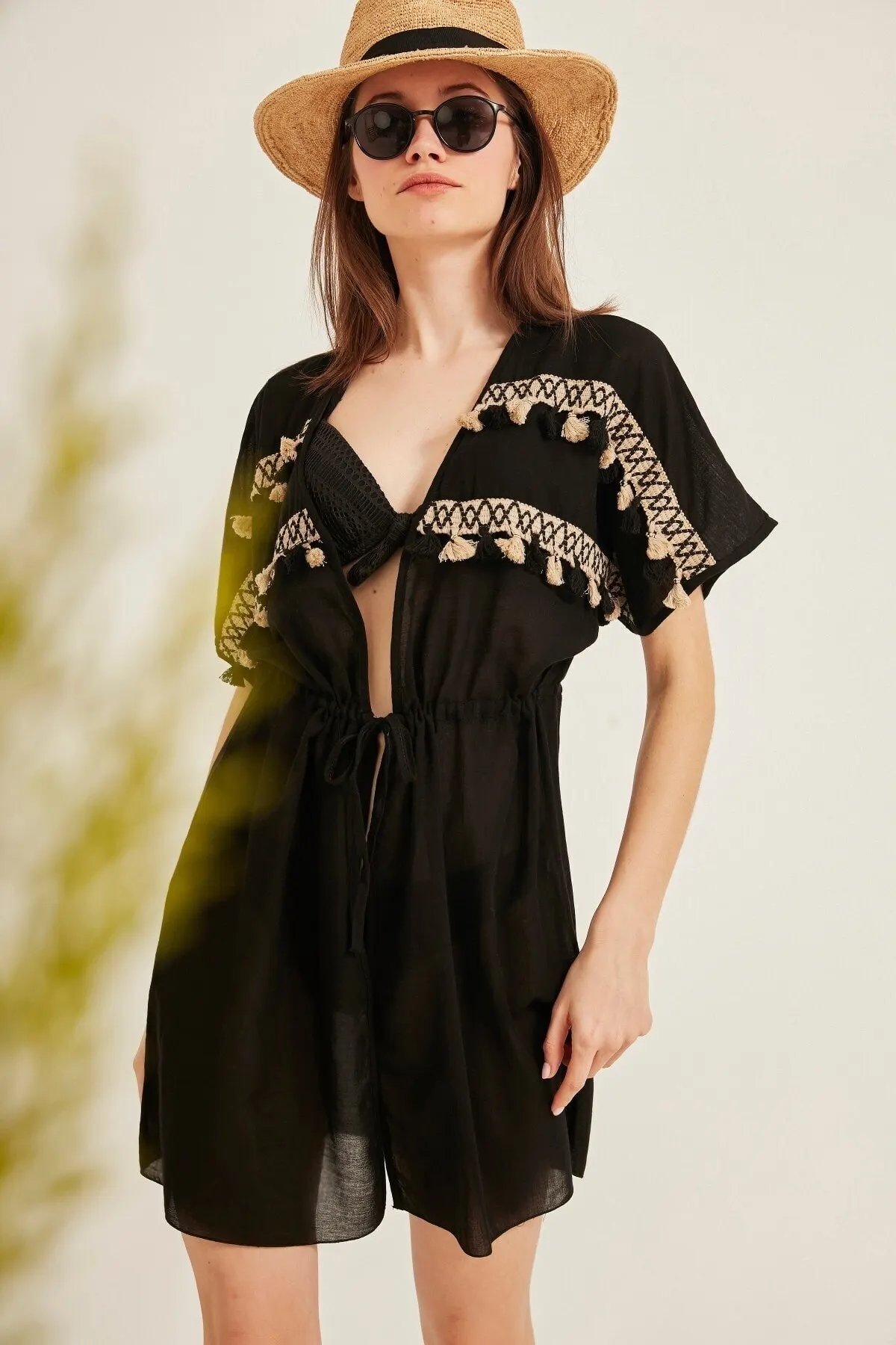 

Women's Pareo Black Beach Dress Swimwear Cover Up Dress Sexy Tunic Suit Beachwear Female Beach Bikini Cover Loose Mini Dress