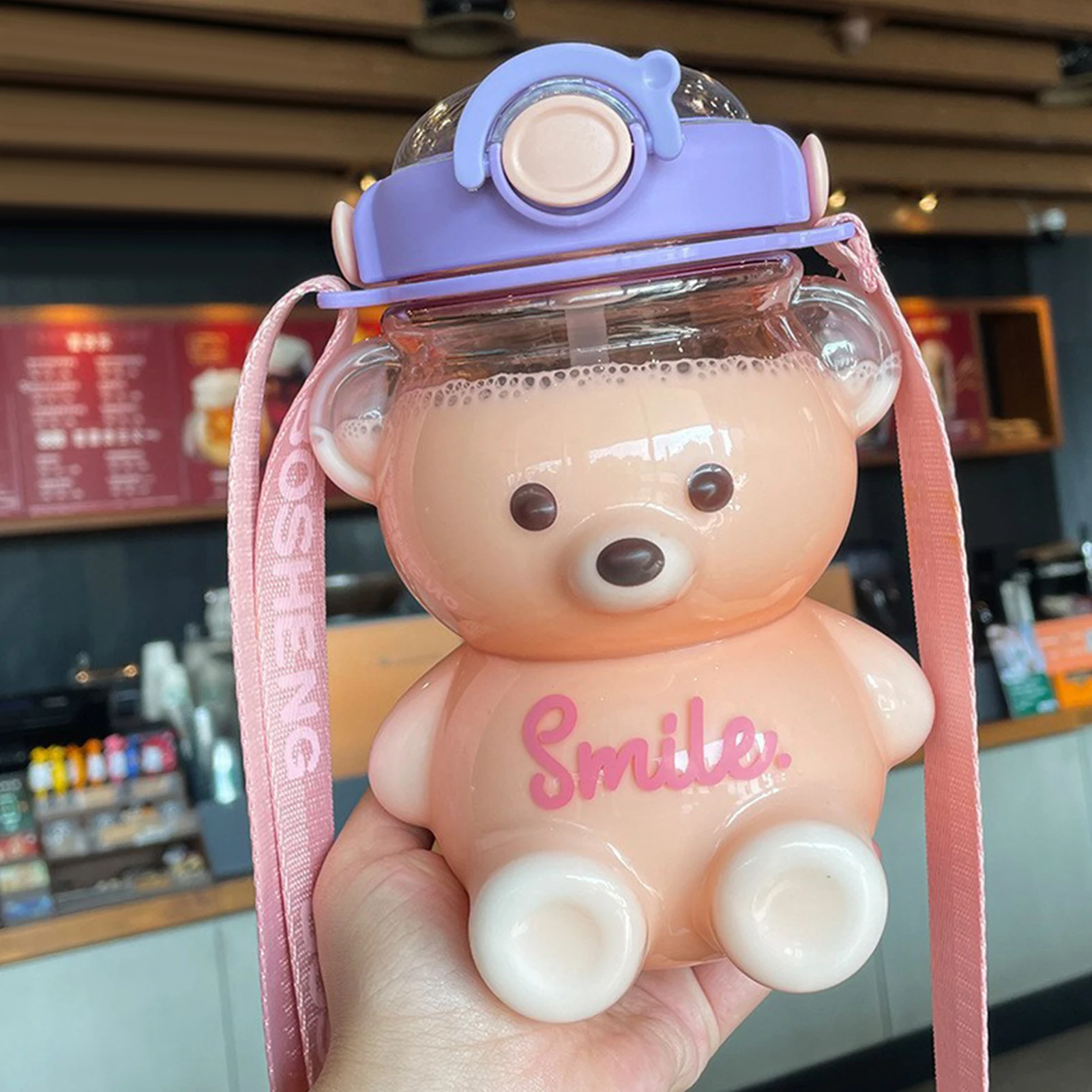 

1L Bear Straw Water Bottle Summer Large Capacity Plastic Straw Drinking Cup Cute Children Water Cup Kawaii Bear Kettle