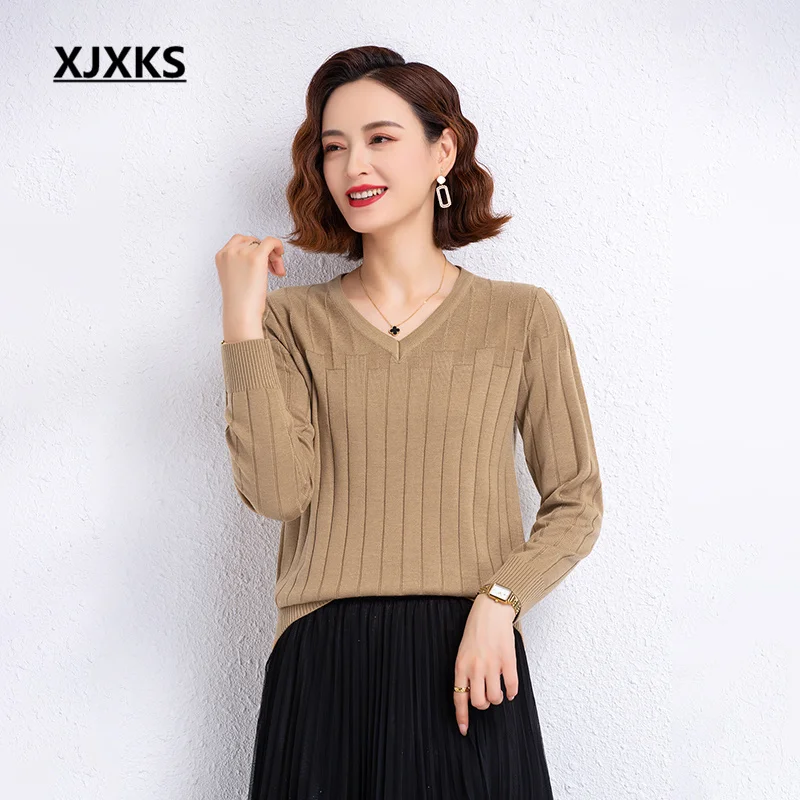 

Женский Однотонный свитер XJXKS, универсальный вязаный пуловер из базовой шерсти, Осень-зима 2022