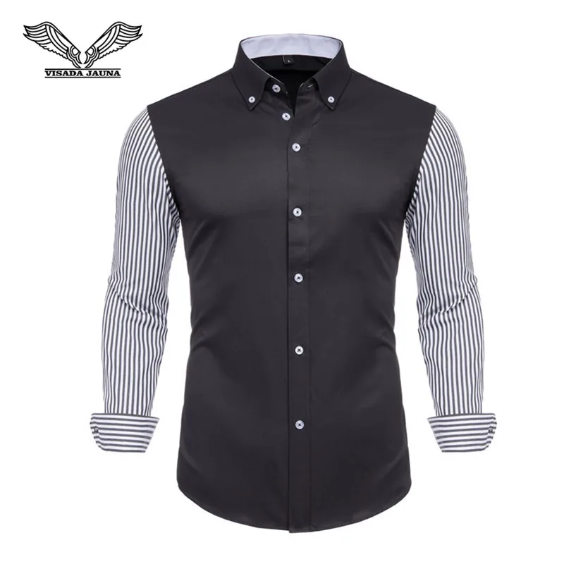 Plus Size Men's Clothing Oversized Slim Fit Mens Business Casual Long Sleeved Shirt Classic Striped Male Social Dress Shirts