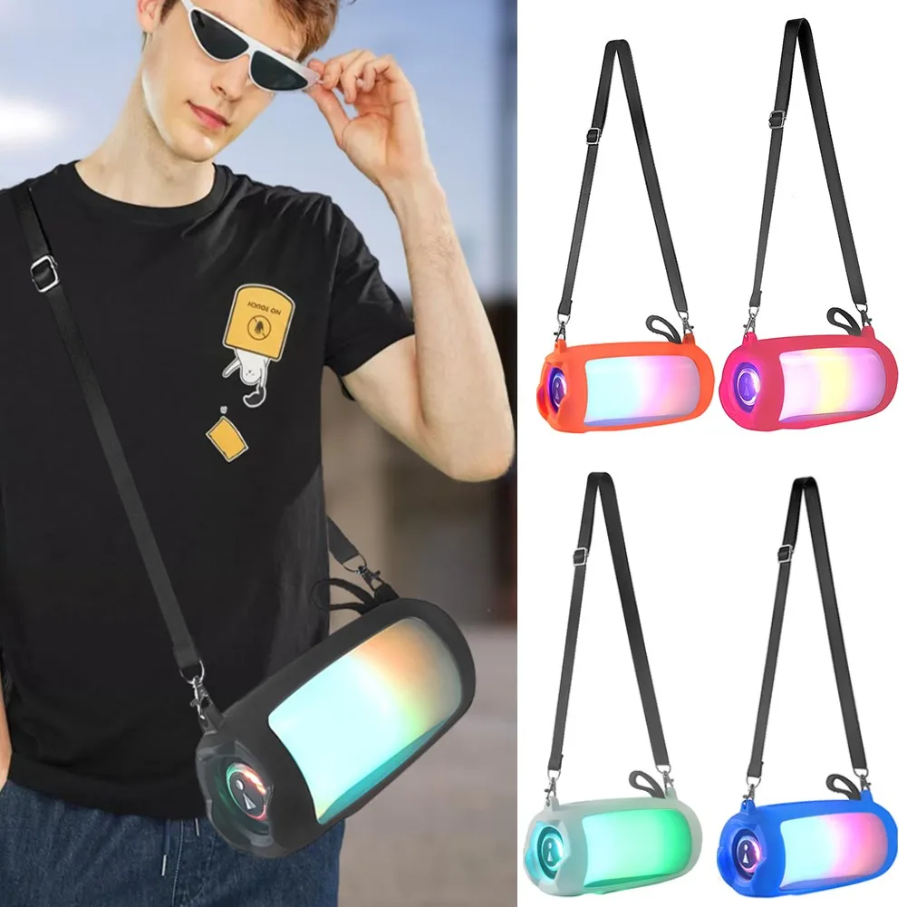 

Складной чехол для корпуса Динамиков с карабином, силиконовый чехол для динамика, регулируемый плечевой ремень, противоскользящий чехол дл...