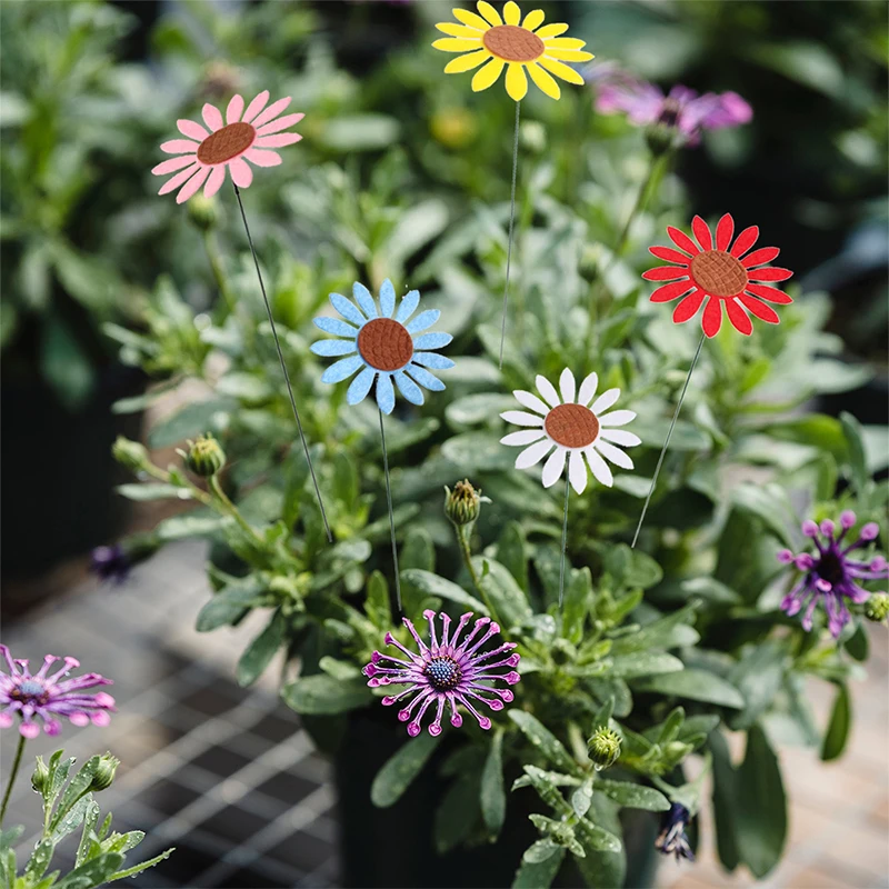 

5Pcs/Set Floral Garden Stakes Flexible DIY Iron Wire Colorful Sunflower Daisy Flower Butterfly Stakes Garden Decoracion