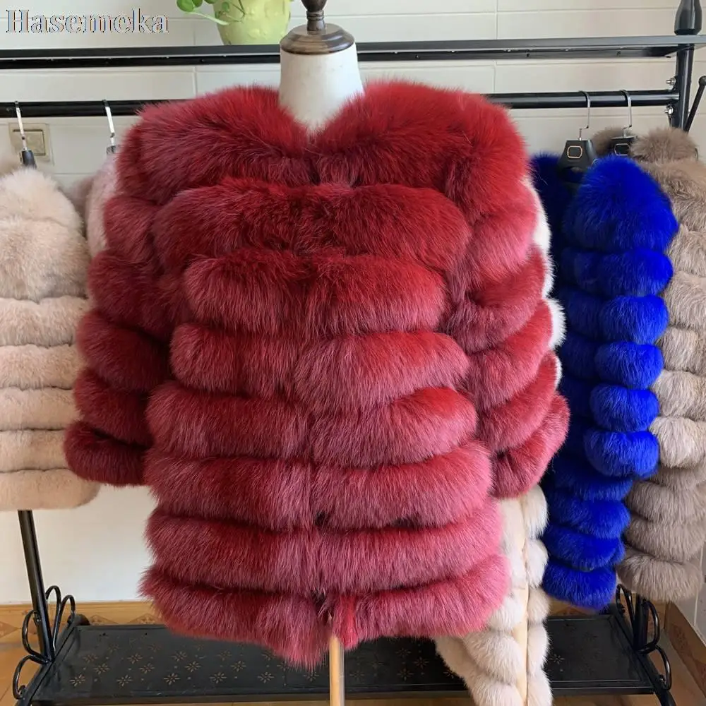 100% Real Fur Real Fox Fur Coat Outfit Quality Long Sleeves Silver Outwear For Women Winter Warm Thick Natural Fox 70CM Overcoat