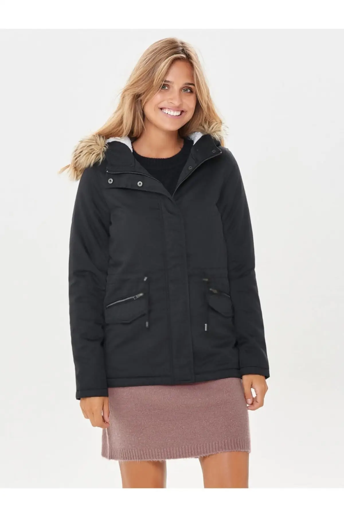 Women's Hooded Black Coats Onlruby Short Casual Stylish Fashion Women's Clothing Outdoor Winter Wear Female Black Coats