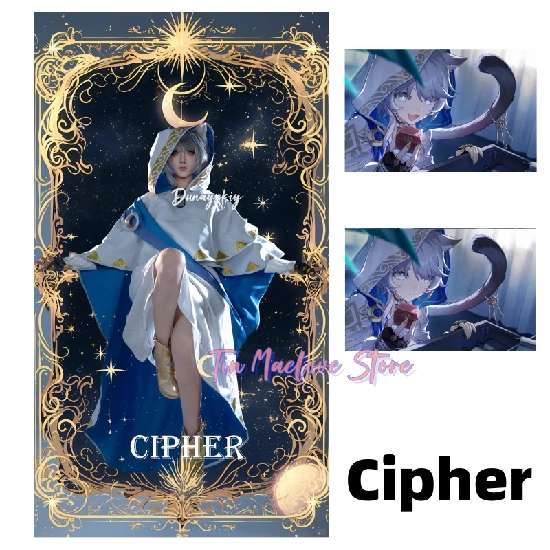 Фото Костюм для косплея Cipher Cifera из аниме-игры Honkai Star Rail, образ священника, с капюшоном с кошачьими ушками и синими акцентами, на Хэллоуин №1