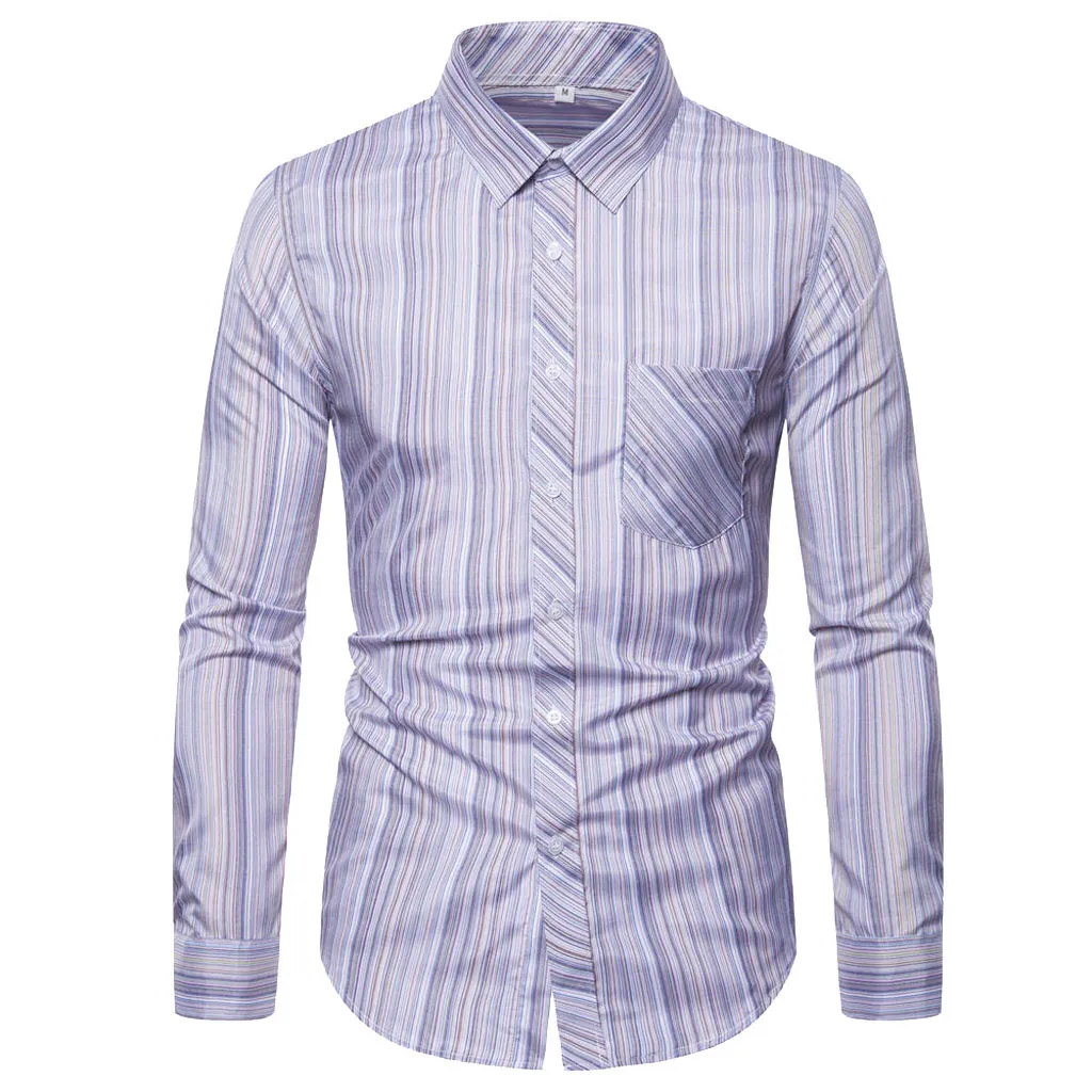 

Men Big And Tall Shirts Men's Casual Slim Striped Long Sleeve Pockets Shirts Top Beach Blouse Knotted Long Sleeve Shirts