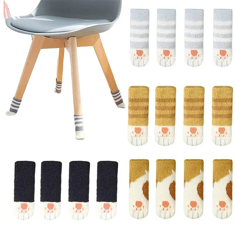 8Pcs Cute Cat Paw Furniture Socks Knitted Chair Leg Covers Floor Protectors Non Slip Table Booties Pads Fit Square Round Feet - купить по