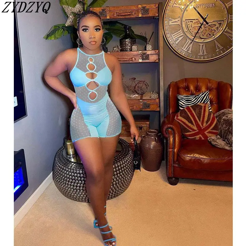 

ZYDZYQ Sexy Rompers Womens Jumpsuit Spring Summer Mesh Stitching One-piece Club Outfits Y2k Clothes Lounge Streetwear Wholesale