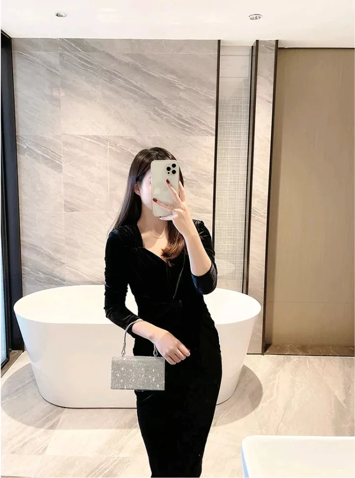 Crystal Shiny Rhinestone Diamond Square Bag Evening Bag Dinner Party Bling Clutch Purse Women's Handbag Shoulder Chain Bag