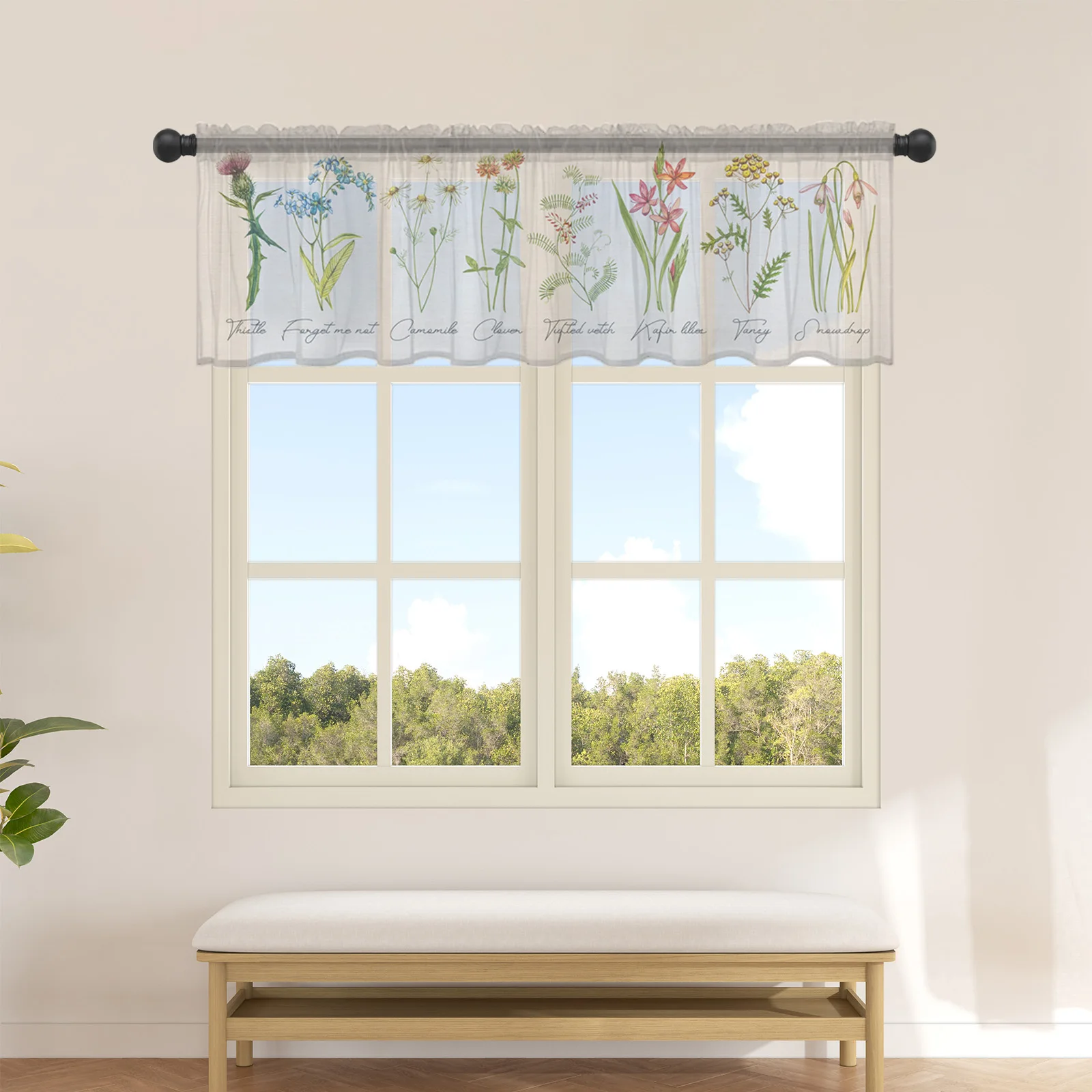 

Vintage Flowers Herbaceous Plant Short Tulle Curtain Kitchen Small Curtain Sheer Curtain Living Room Home Decor Voile Drapes
