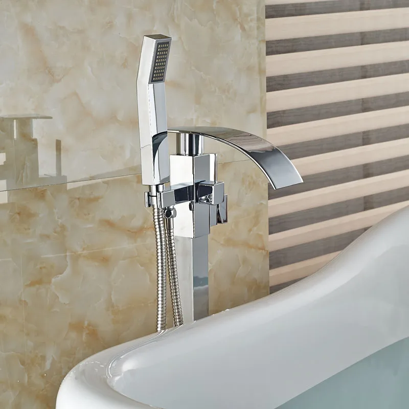 

Vidric хромированная отделка напольный стоячий смеситель для ванны с водопадом смесители для горячей и холодной ванны и душа