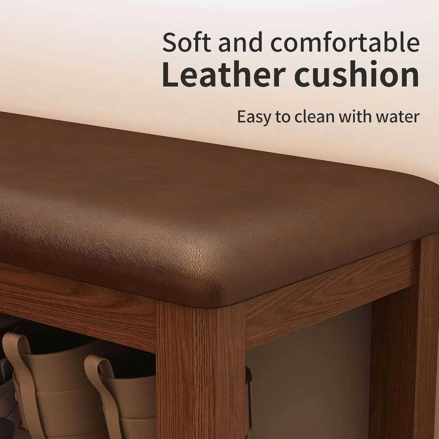 Скамейка для обуви с кожаной подушкой 3-ярусная скамейка хранения регулируемой