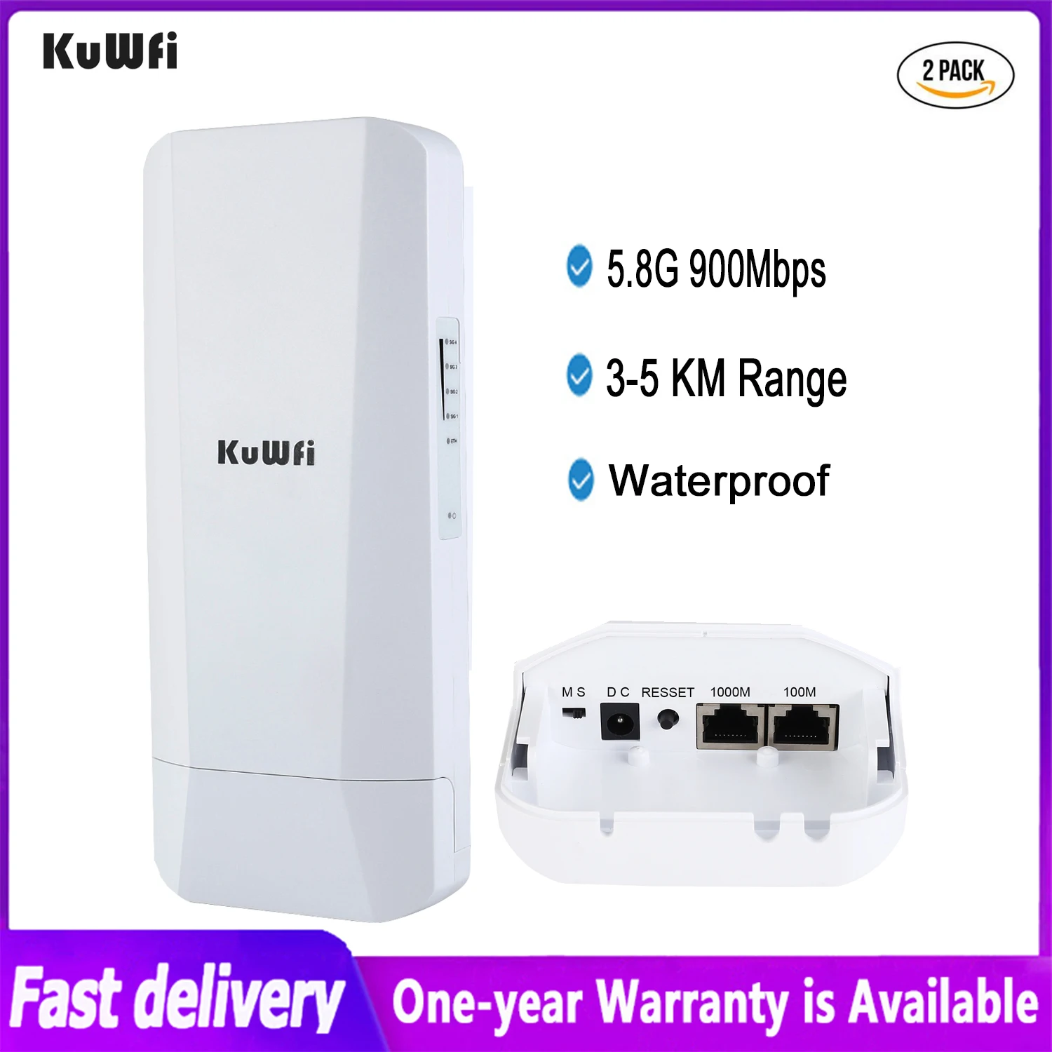 KuWFi 5.8G Outdoor Wifi Router 900Mbps Wireless Bridge 3-5KM Wifi Coverage Extender Long Range Remote Point to Point For Cameras