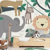 cartoon forest animal 3d wallpaper childrens room hand painted doodle bedside background wall mural papel de parede