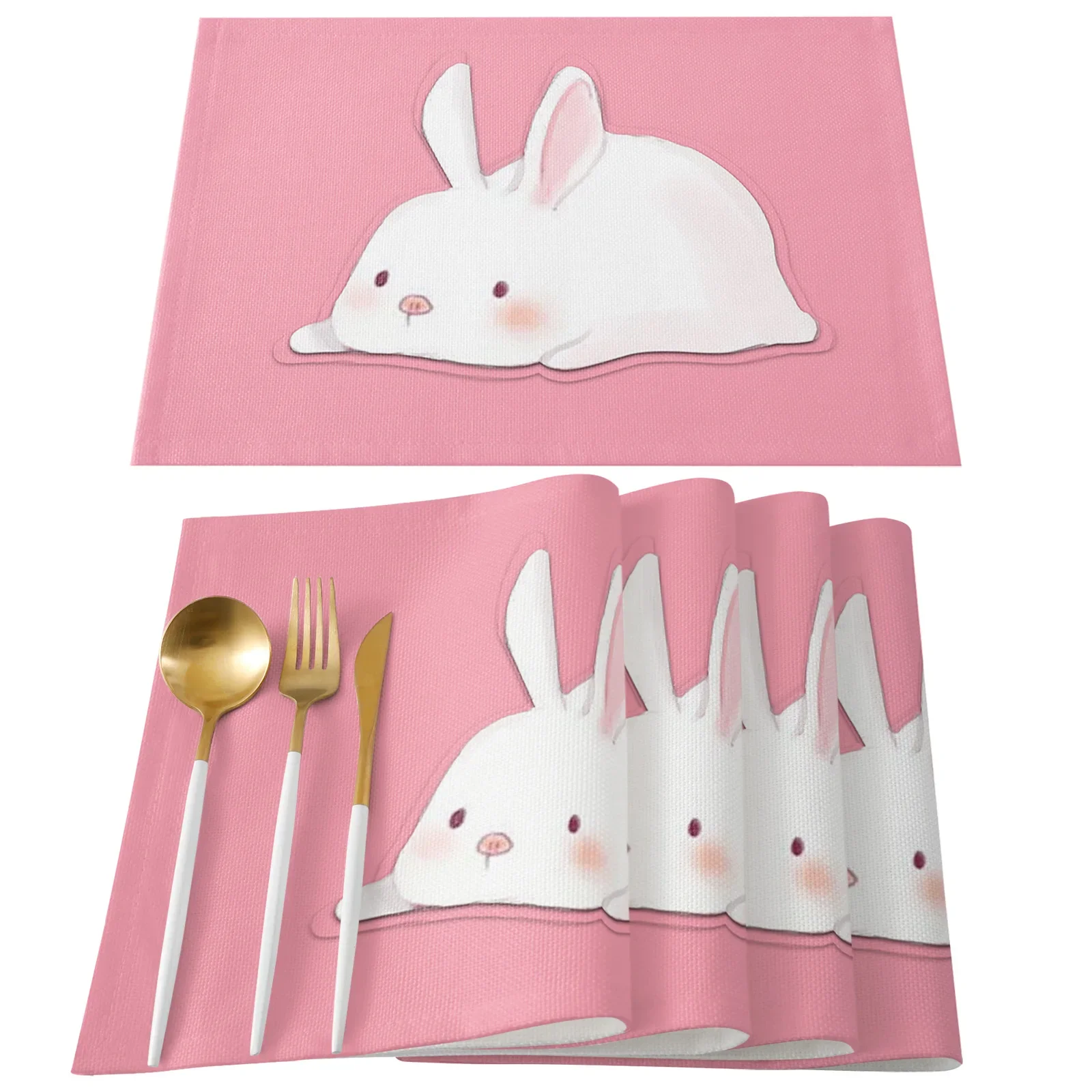 Розовый кролик милый невинный 4 шт. коврики для стола обеденного домашний декор