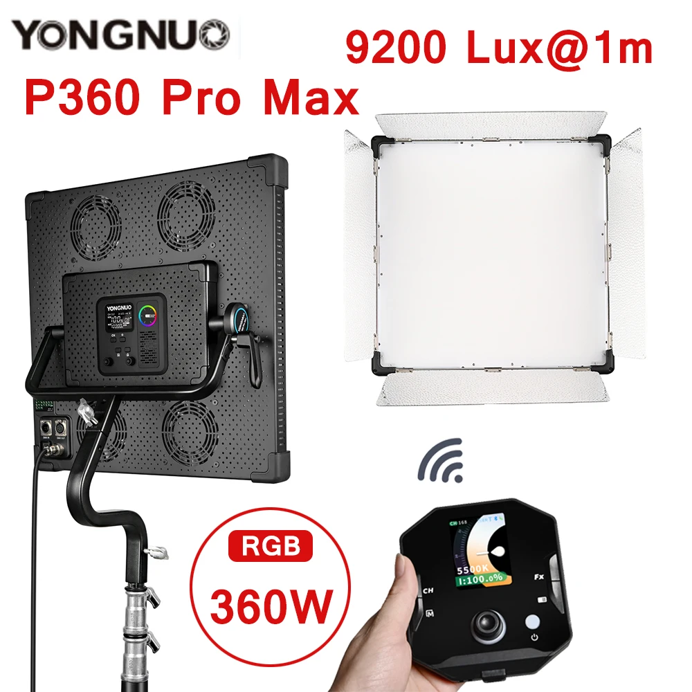 

Yongnuo P360 Pro Max Panel RGB LED 360W Light Professinal Vedio Photography Continuous Lights 2000K-10000K DMX Remote Control