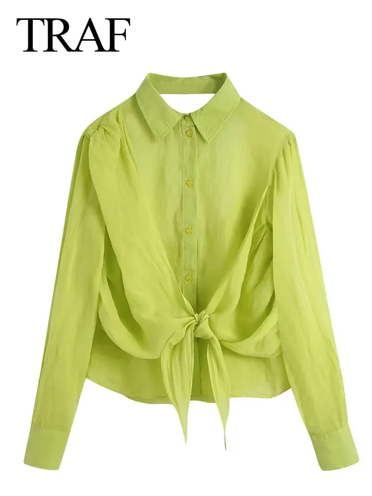 

Однобортная рубашка TRAF с длинными рукавами, легкий топ с отворотом, уличная свободная однотонная офисная элегантная темпераментная одежда ...