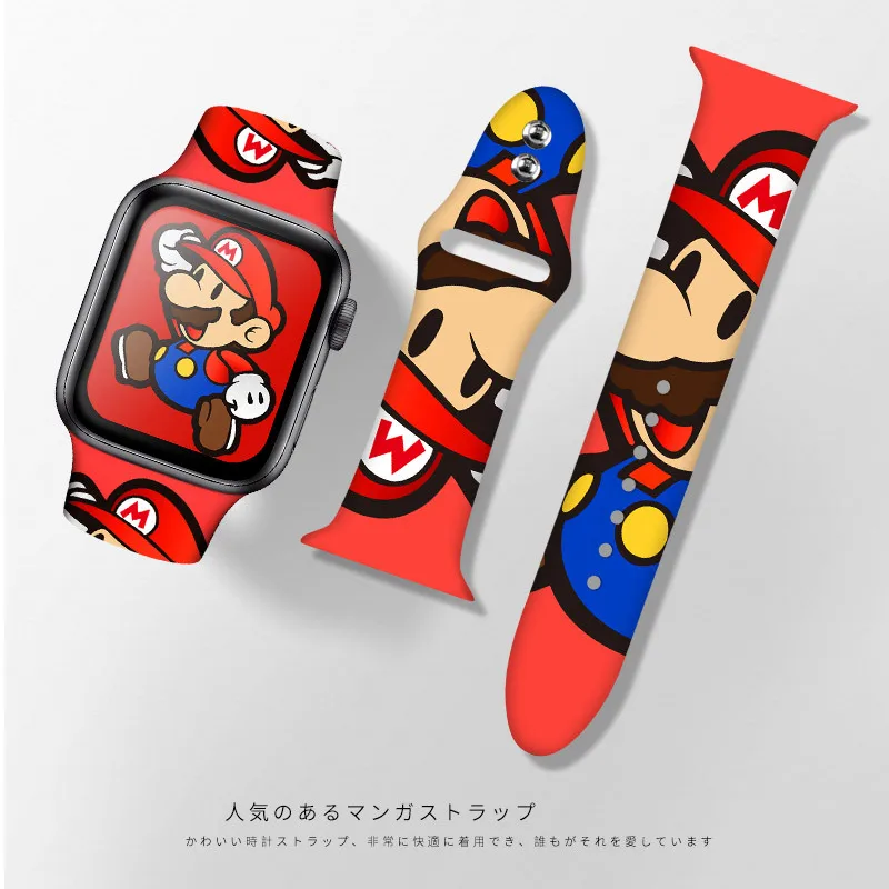Ремешок для часов Apple Watch 1 2 3 4 5 6 браслет из ТПУ 44 42 40 38 мм с рисунком Супер Марио IWatch