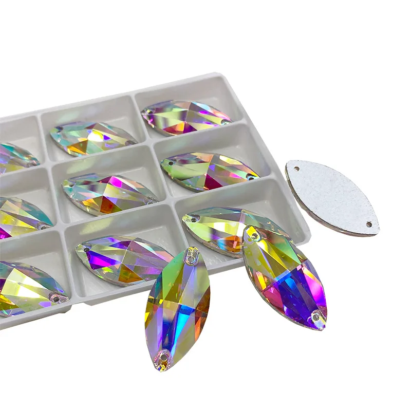 

AB and Clear Стразы с плоской задней стороной, с двумя отверстиями, стеклянный кристалл, пришивной камень для женщин, аксессуары для танцевальной...