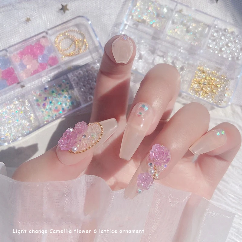 

Professional Nail Art Supplies Diamond Camellia Pearl Chain Mixing Set Nail Art Rhinestone Decoration