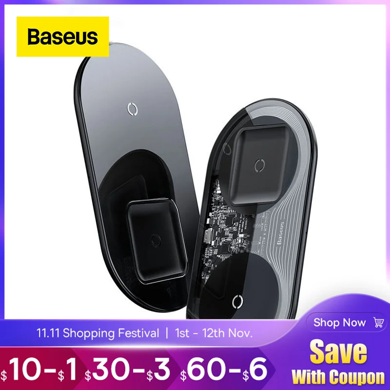 

Беспроводное зарядное устройство Baseus 2 в 1 для iPhone 11, XR, XS, 8, Samsung, Xiaomi