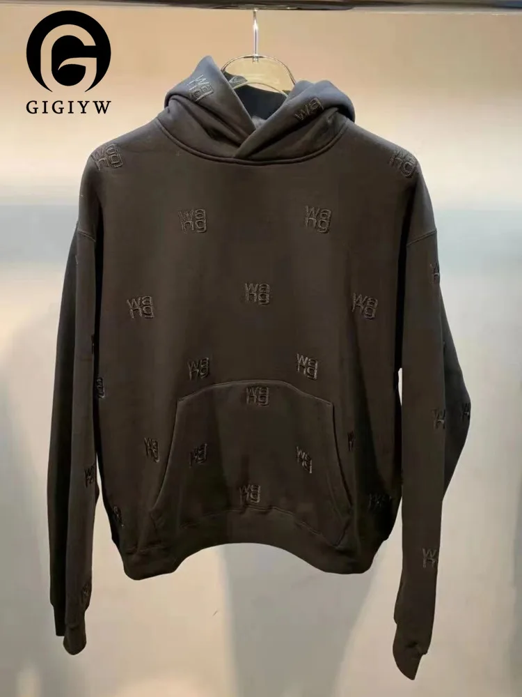 

GIGIYW Aw Wang Early Spring New High Collar Embroidery Letter Pullover Top Splice Fashion Sweater Girl Fashion