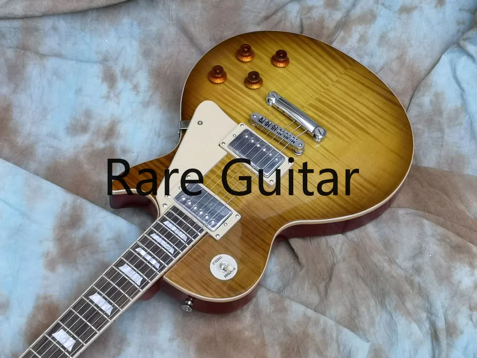 

Jimmy Page электрическая гитара Питер Грин Табак Sunburst Пламя клен Топ Гровер тюнеры, хромированная фурнитура, корпус из красного дерева