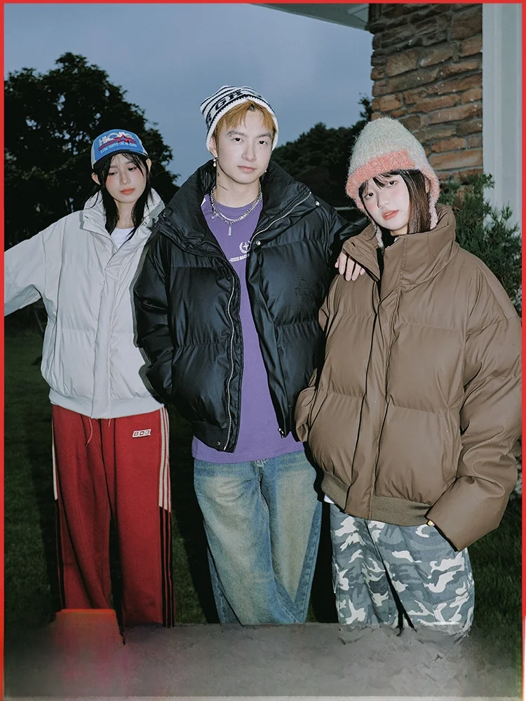 Miracle Blocks Fashion Brand Stand Collar Cotton-padded jacket Men Winter 2024 New COUPLE'S Bread Clothes Outerwear Women