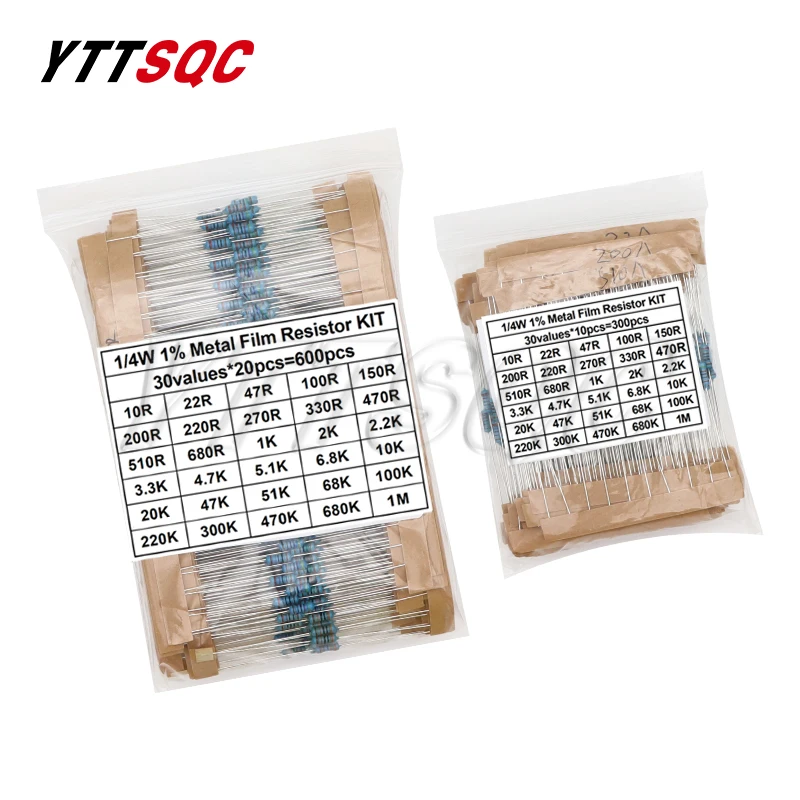 600 шт./комплект Металлические пленочные резисторы 1/4 Вт 1 к 10 300 1% Ом м