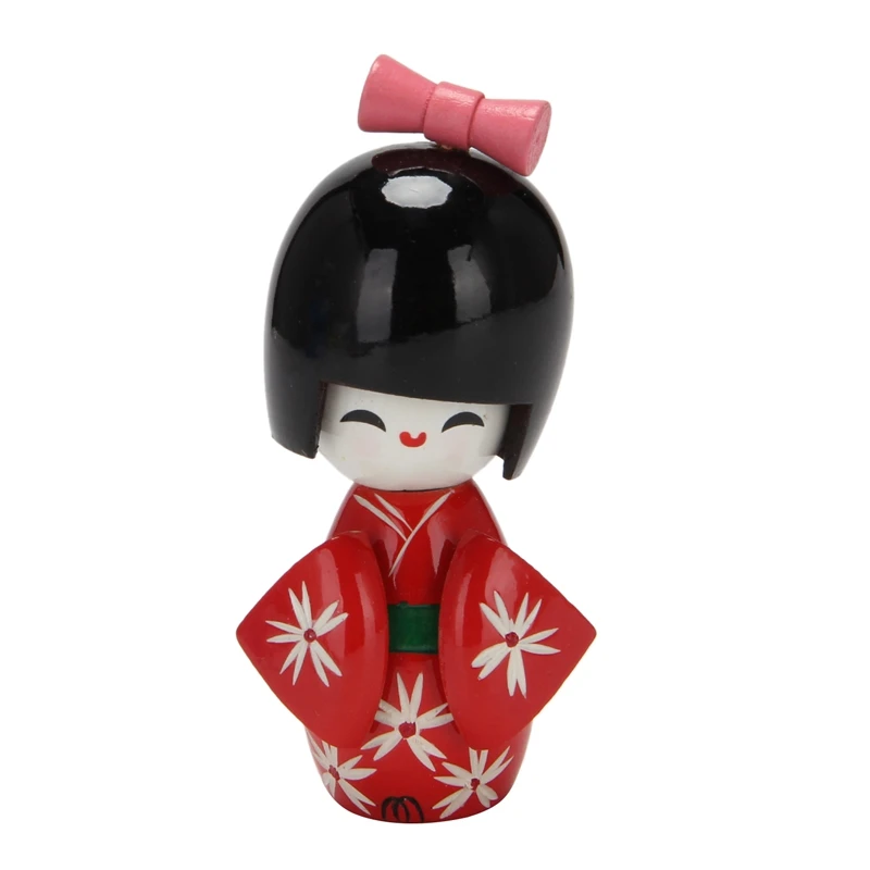 

Японская деревянная кукла с рисунком цветущей сливы, деревянная кукла, кимоно в японском стиле для девочек, 9 см, маленькое украшение, подаро...