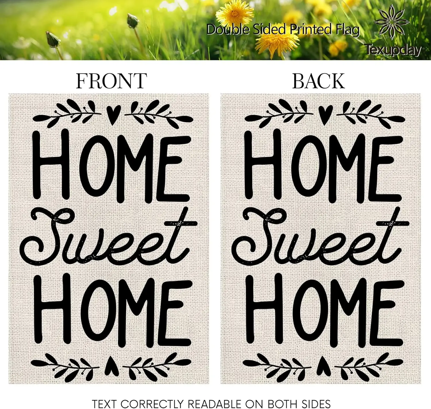 Фото Флаг для сада Texupday Home Sweet Home, двусторонний, вертикальный, из мешковины, для ежедневного использования, сезонный, в деревенском стиле, для праздников, вечеринок, для улицы, для двора, PPZ №5