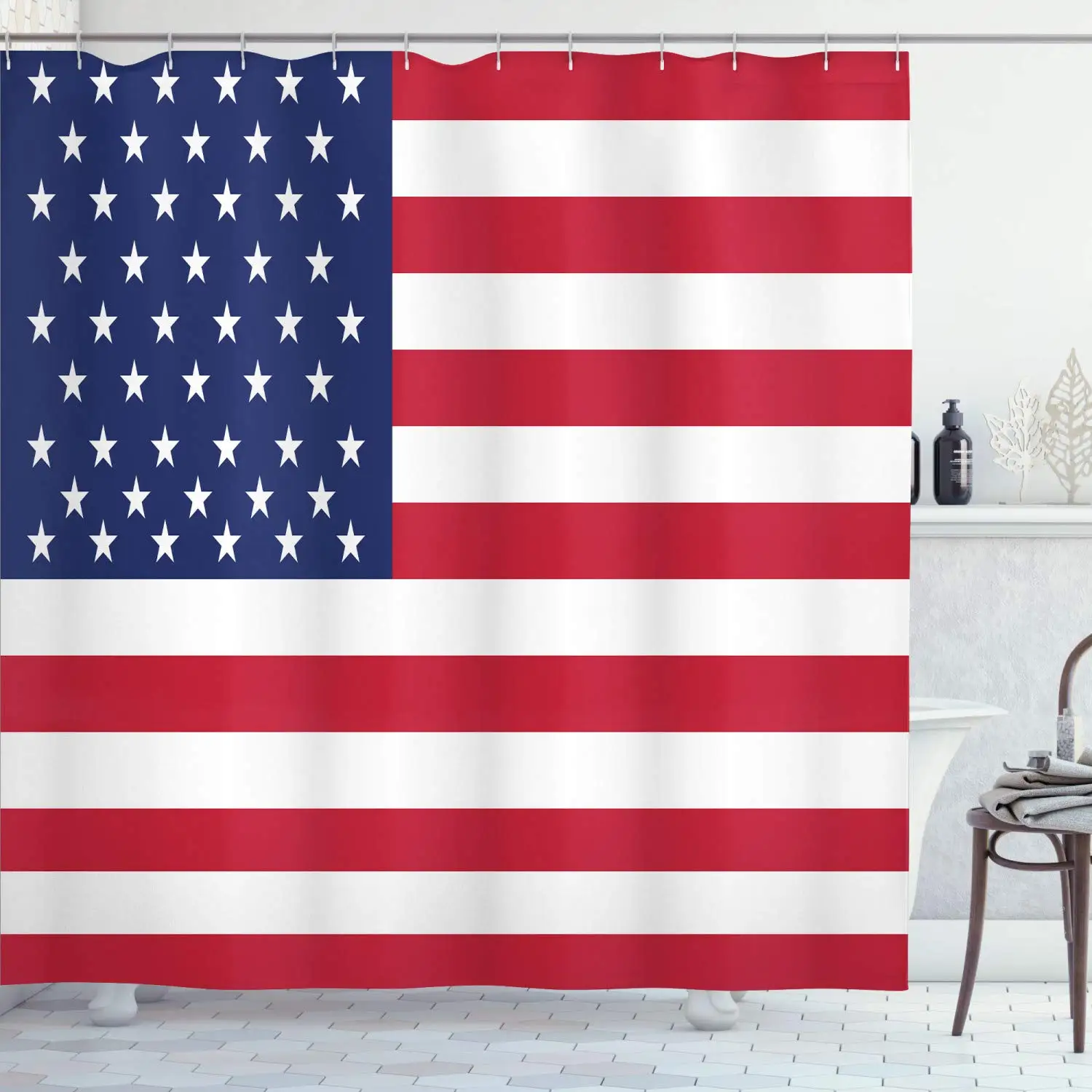 

Занавеска для душа 4 июля, флаг США, полиэфирная Штора для ванны, занавеска из полиэстера, водонепроницаемая ткань для декора ванной комнаты с крючками