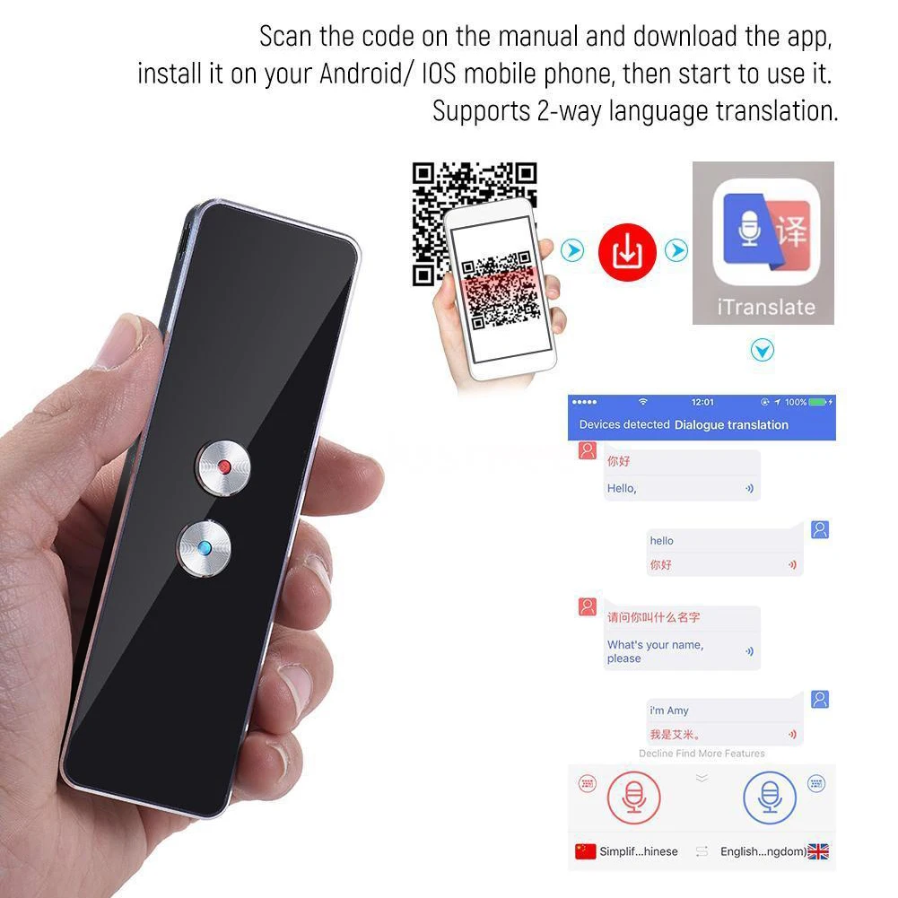 2-way Smart Voice Translator Instant High Recognition Ability Accurate 30+ Languages Translation Lightweight Long-time Use # images - 6