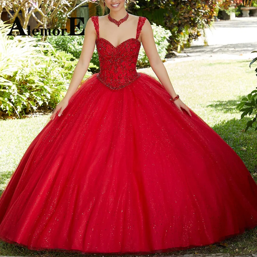 

Alemore Sparkly Sweetheart Ball Gown Quinceanera Dresses Spaghetti Straps Crystal Sweetheart Made To Order Vestido De 15 Anos