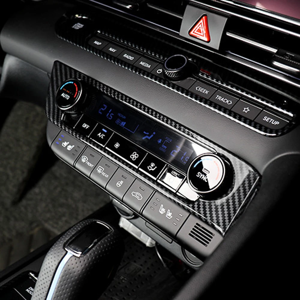 LHD For Hyundai Elantra CN7 N Air Conditioning Cover Central Air Conditioner Control Button Frame Sticker Carbon Fiber Trim