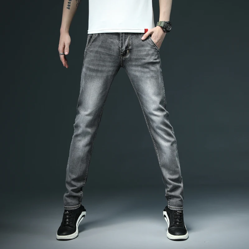 Mens Fashion Business Slim Jeans White Casual Denim Trousers 2022 New European and American Size Men's Pants